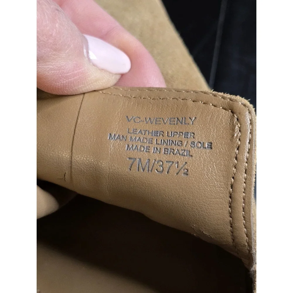 Vince Camuto Wevenly‎ Suede Block Heel Pumps Tan Camel Pointed Toe Womens 7M...